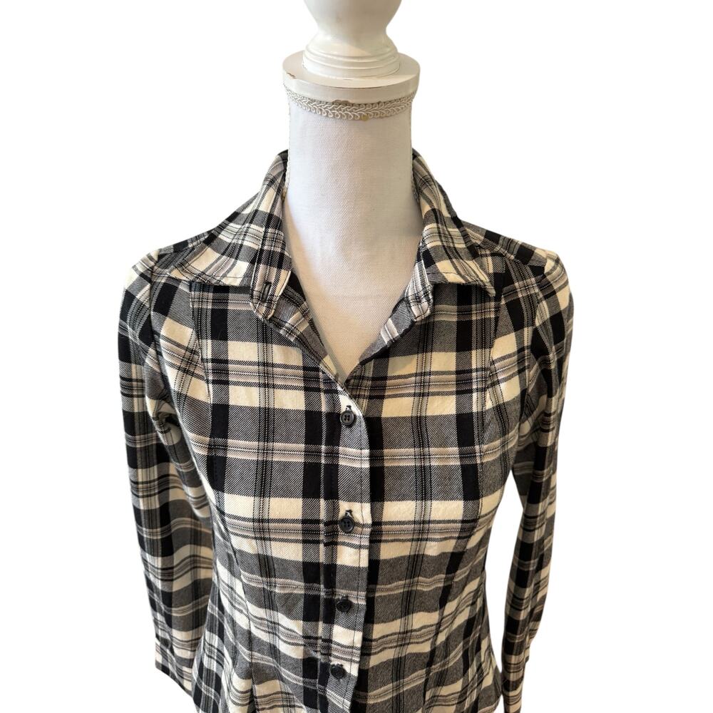 Pendleton Wool Button Front Black Cream Plaid Xs - image 2